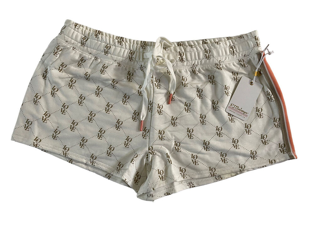 PJ SALVAGE Large Love Status Sleep Lounge Shorts Jersey Ivory Sherbert #7393
